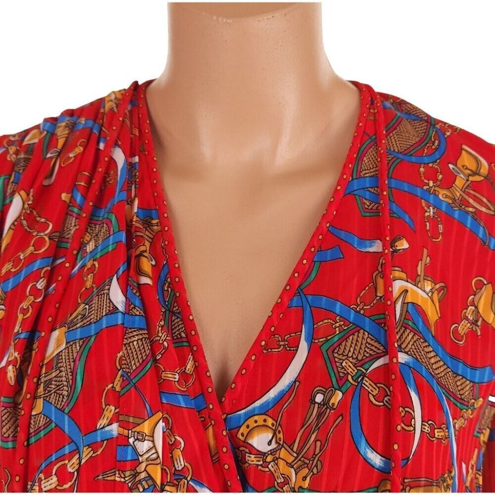 Vintage 80'S Diane Freis Equestrian Maxi Dress Size M Red VTG - Picture 2 of 10